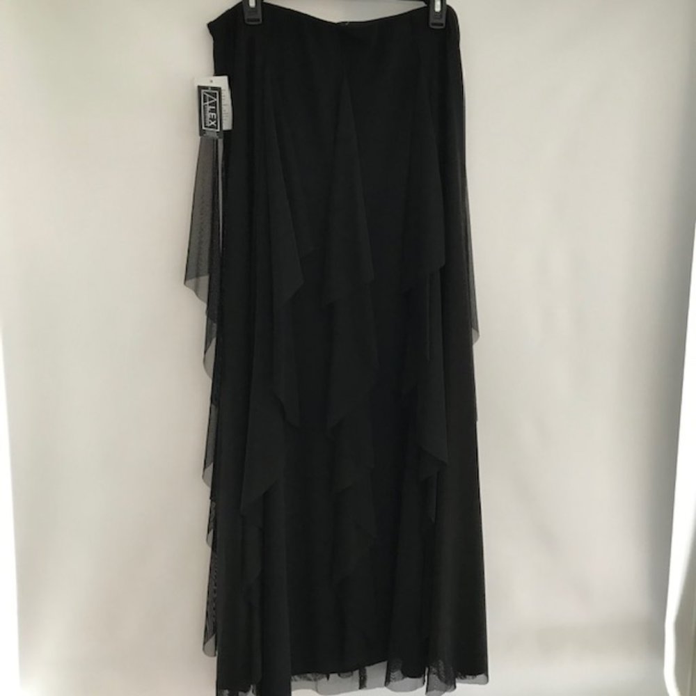 Alex Evening Black Mesh Ruffle Skirt, New, Size XL